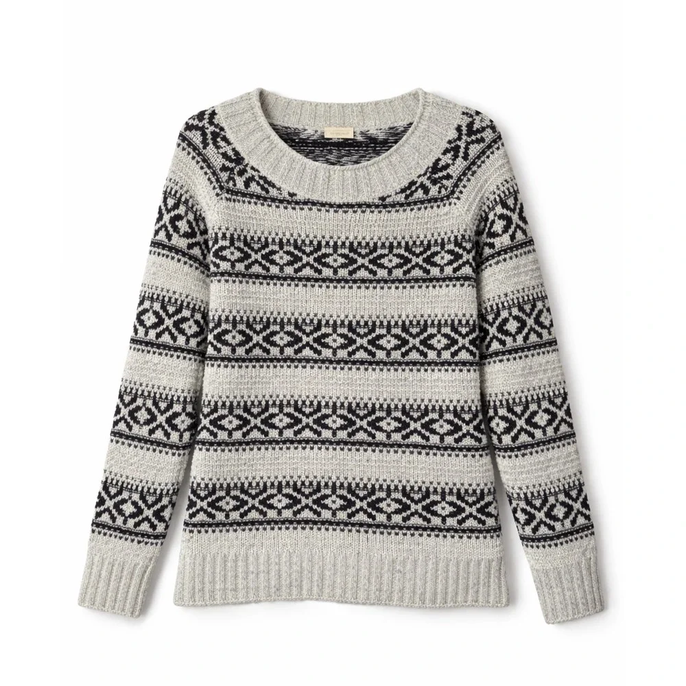 NorthCrest Classic Knit‎ Sweater Women's XL Black Gray Fair Isle Pullover